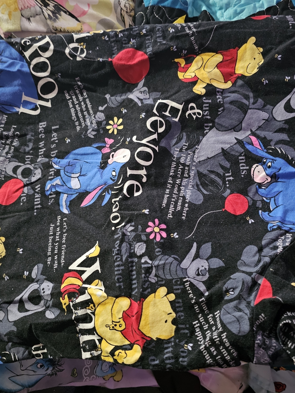 Winnie the Pooh Eeyore & Friends Scrub Top - Black with Yellow & Blue